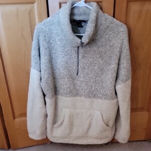 Miss Chievous Womens Zip Up Sweater - Gray and Cream